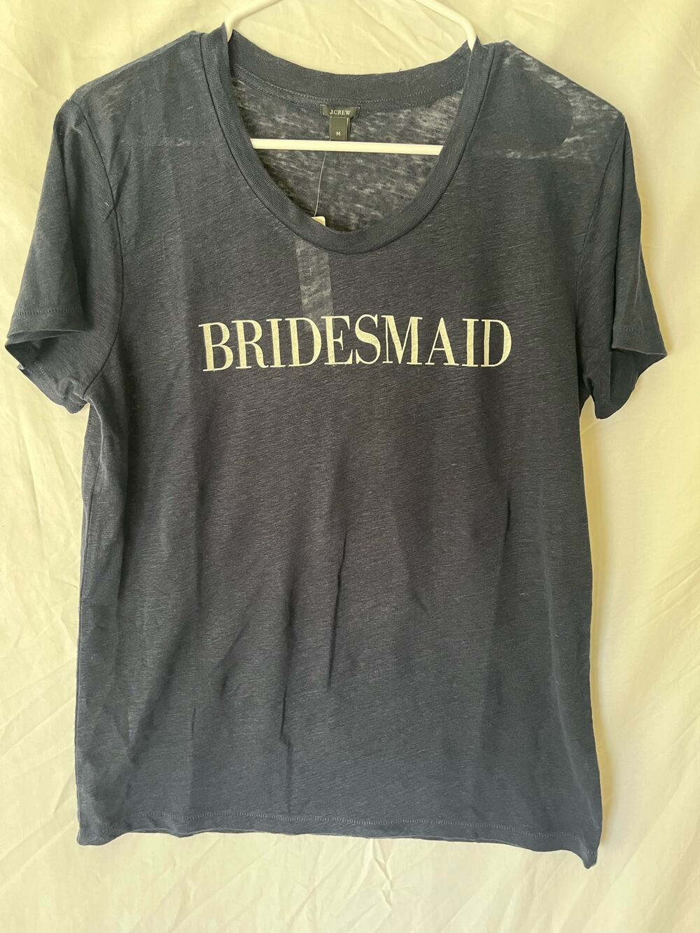 J Crew 100% Linen Bridesmaid Graphic T-shirt new wedding bachelorette sz Medium